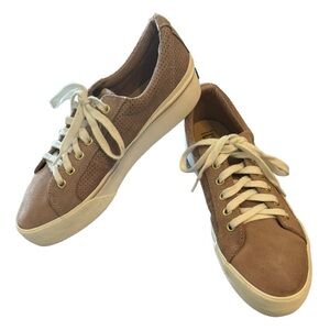 👟 KEDS women's Size 9 Taupe Suede Jump Kick Duo Lace Up Sneakers EUC